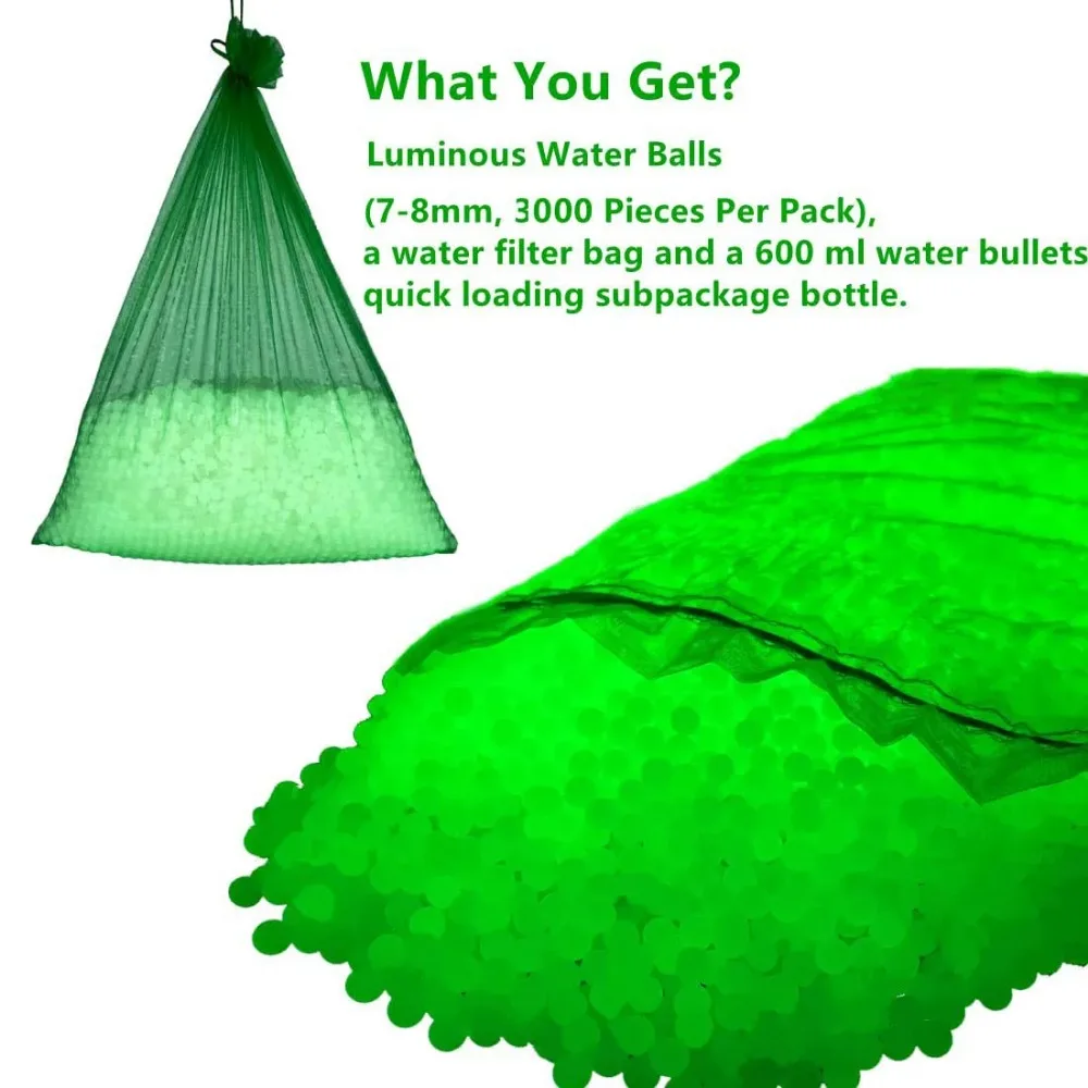 Gel Ball Gun Ammo Glow in The Dark 3000pcs Per Pack 7mm-8mm Water Beads Refill Non-Toxic & Luminous for Splatter Ball Gun