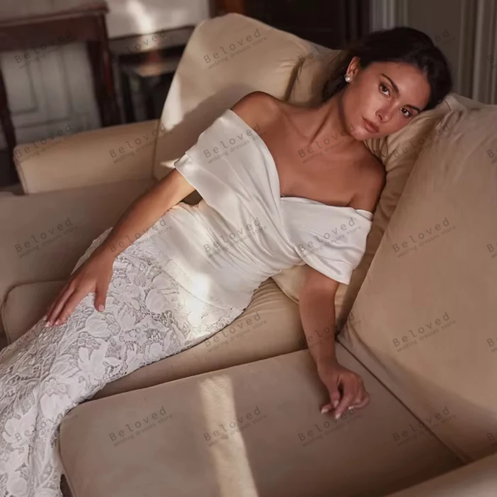 Abiti da sposa moderni Abiti da sposa glamour Abiti a strati in pizzo con spalle scoperte Lunghezza pavimento Abiti da sposa Personalizzati 2026