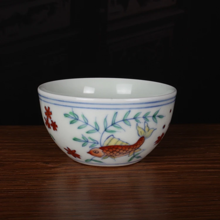 Ming Chenghua Hand-painted Blue And White Fish Grass Pattern Tea Cup Master Cup Antique Ceramics Collection Ornaments