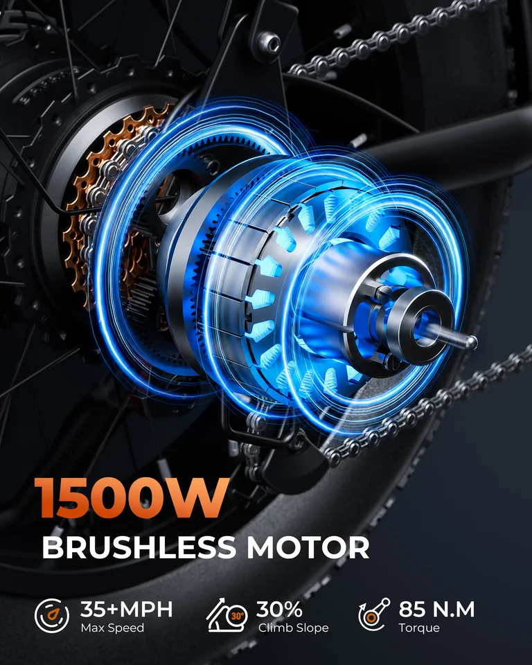 R6 Pro Electric Bike for Adults, 20" E-Bike, 750W Motor, 48V 18Ah Battery, 50+ Miles Range, Up to 35 MPH, 5 Speed Modes, Pedal Assist, Front Fork & Seatpost Suspension image 2
