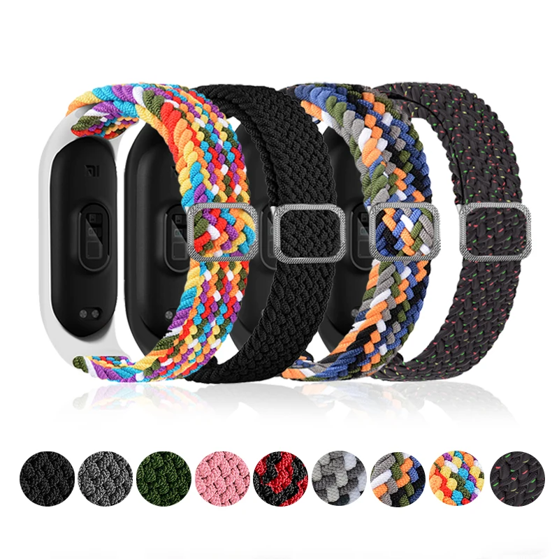 Bracelet for Mi band 6 7 8 Strap Elastic adjustable Nylon Braided Miband4 miband 5 correa Wristband for xiaomi Mi band 4 3 5 6 7