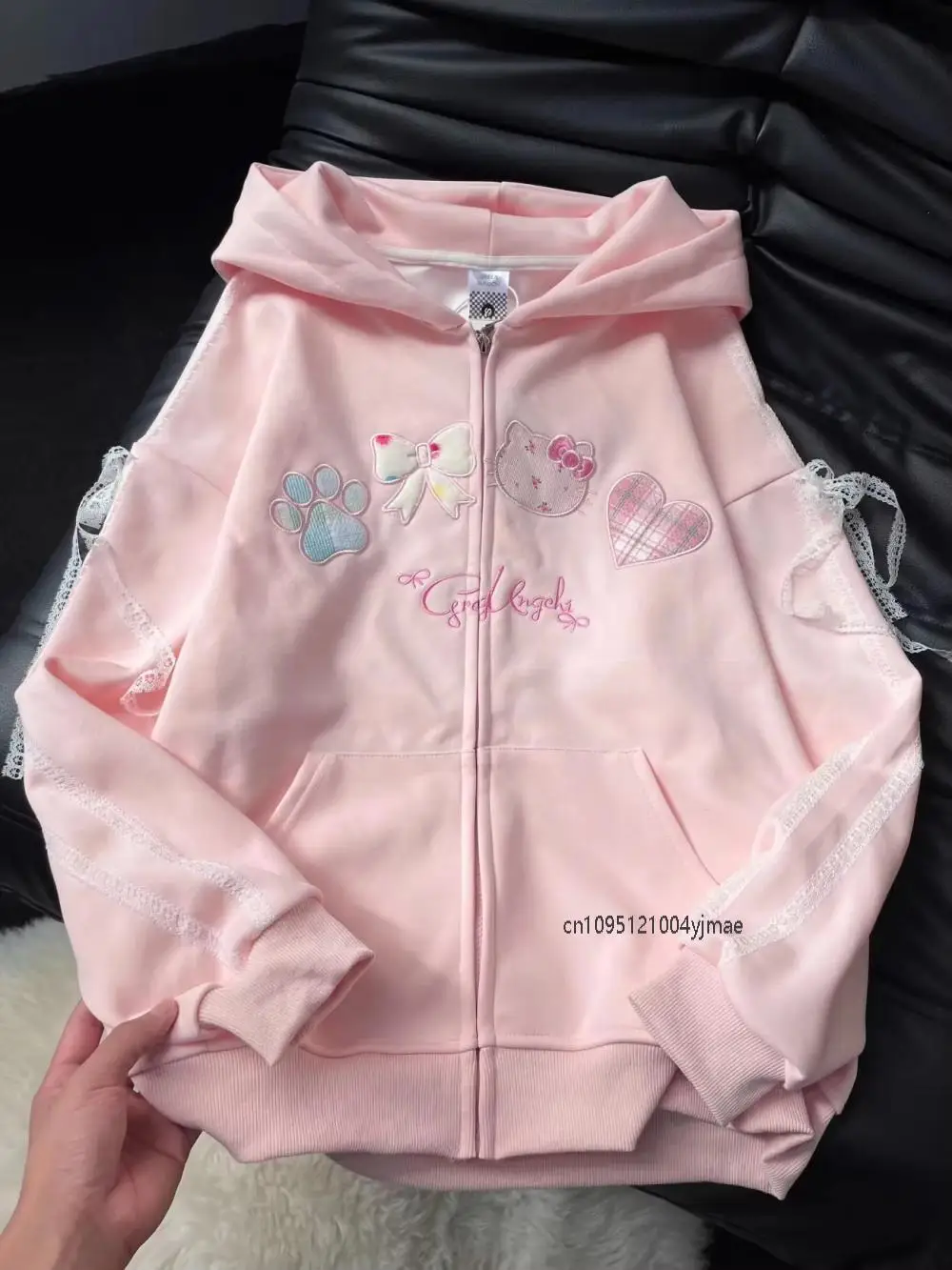 Cute Hello Kitty Hooded Zipper Coat for Women Sanrios Anime Y2K Embroided Student Sweet Trendy Thick Jackets Clothes Girls Gift