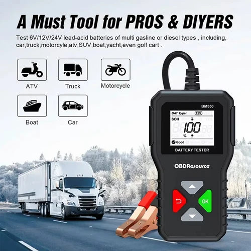 Imagen 2 del producto OBDResource BM550 probador de batería de coche 100-2000 CCA 6V 12V 24V analizador de batería de coche herramienta de diagnóstico de detección de batería automática