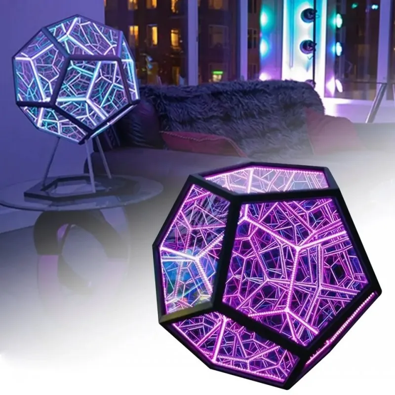 Infinity Dodecahedron Gaming Light 3D Cube Light Desk Cool RGBW Led Table Lamp for Bedroom Gaming Room Decor Led Night Lights