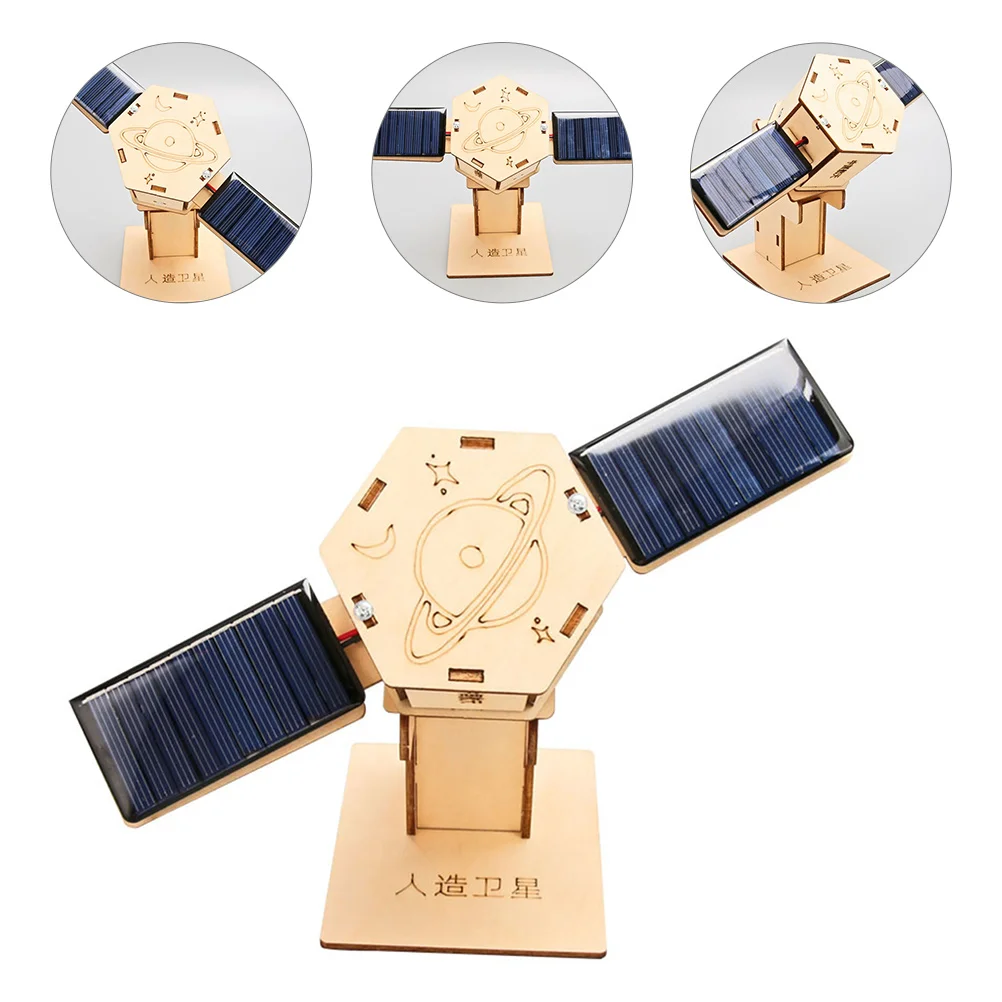 Solar Satellite Kids Assemble Toy Puzzle Science Educational Abs Wooden Power Kit Pupils DIY Solar Satellite Educational Model