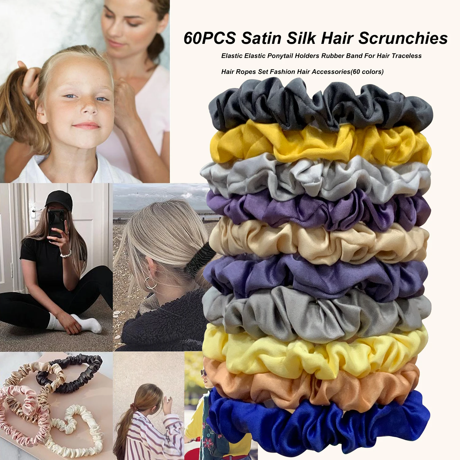 40PCS Satin Silk Hair Scrunchies Elastic Ponytail Holders Rubber Band For Hairband Hair Ties Ropes Wholesale Hair Accessories