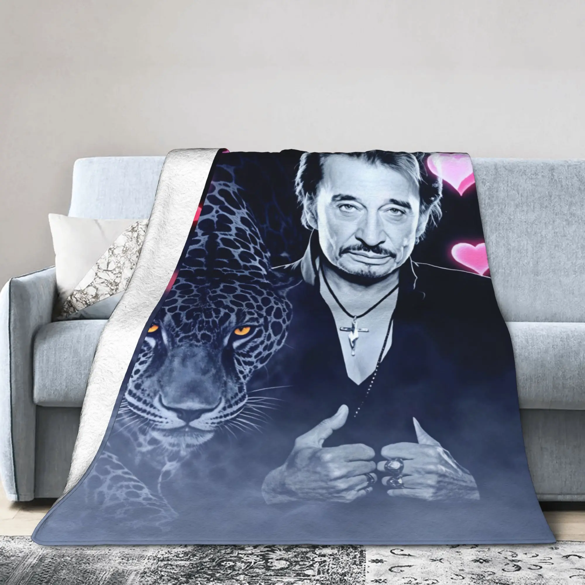 Rock Star Johnny Hallyday Print Warm Soft Blanket Children Plush Throw Blanket Graphic Couch Chair Flannel Bedspread Bed Cover