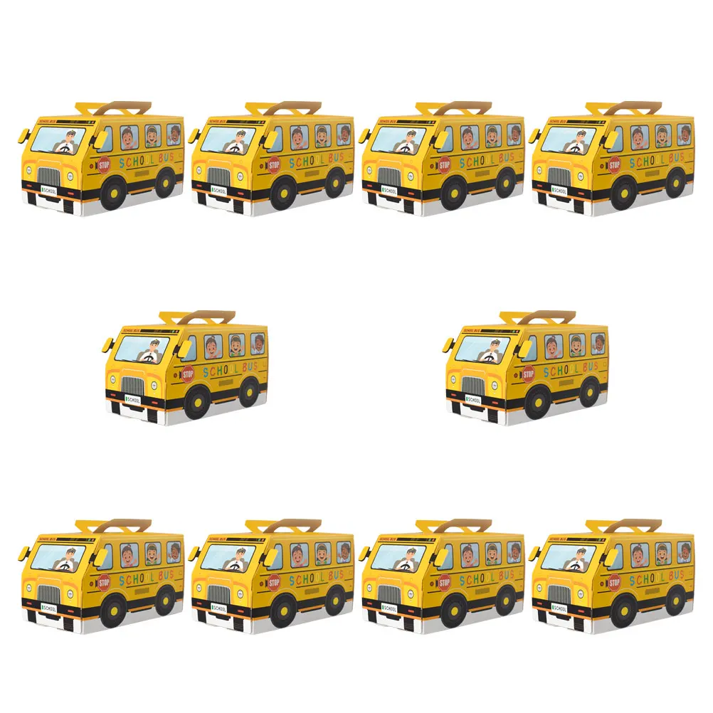 

10pcs Yellow School Bus Candy Boxes Portable Kids Party Favor Containers Back to School Decorations Bright Treat Boxes