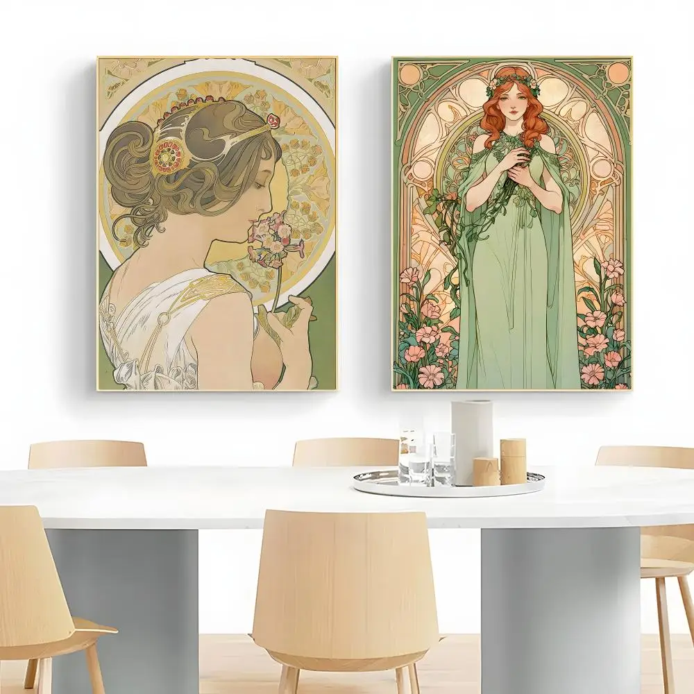 Art Nouveau Artist A-Alphonse Mucha Poster Frameless Peel-and-Stick Removable Wall Art Print