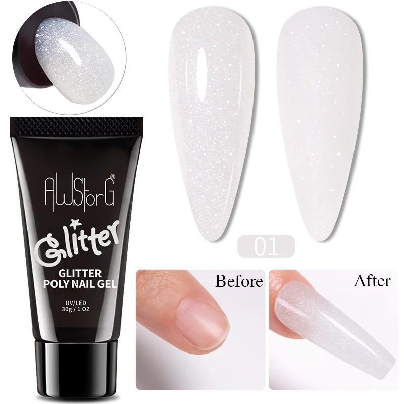 30g Quick Poly Glitter Extension Gel Nagellack Nude Milch Weiß Farbe Finger Verlängern Acryl Kristall Konstruktion Hartgel