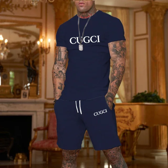 2026 summer T-shirt shorts short sleeved two-piece men's casual sports suit fas… - Image 5