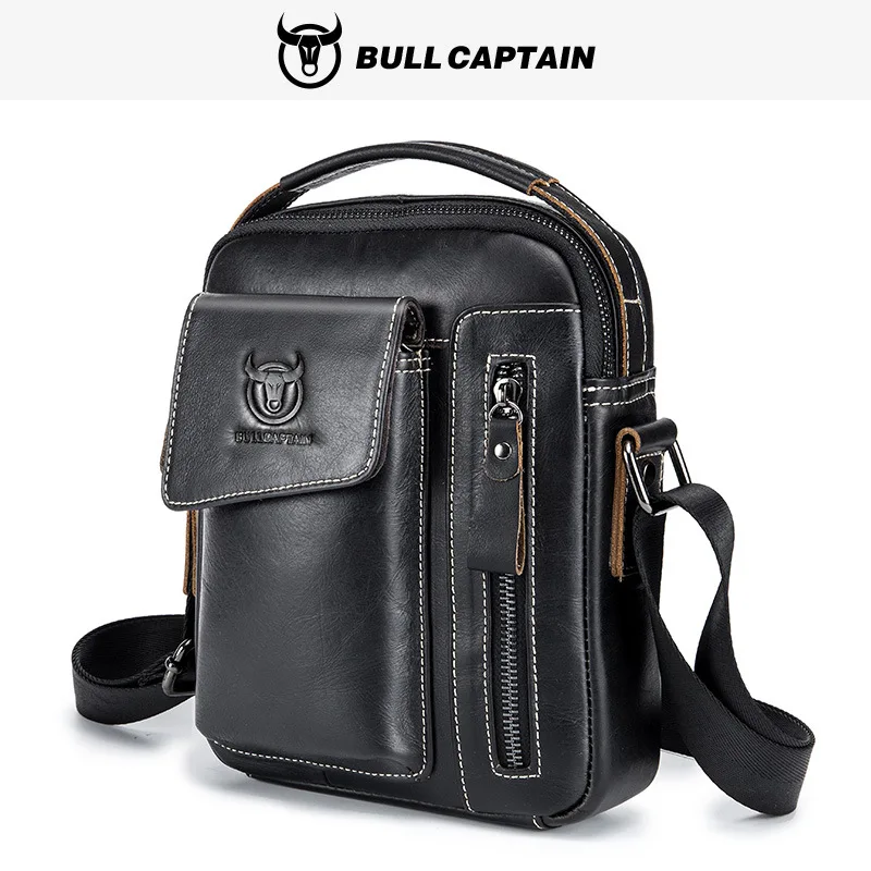 Top-grain cowhide single-shoulder crossbody bag for men, soft genuine leather vertical large-capacity hand-held shoulder bag