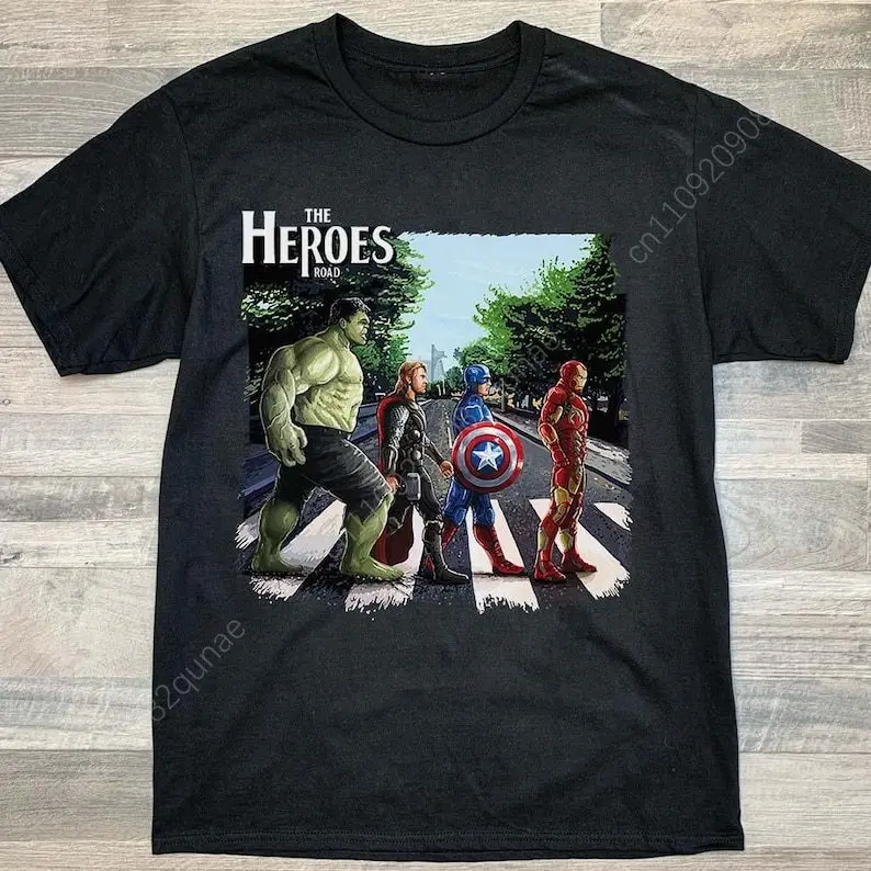 

Marvel Avengers Team T Shirt Retro Comic Vintage Graphic T-Shirt Black Crew Neck Short Sleeve Classic Design TEE Cosplay top