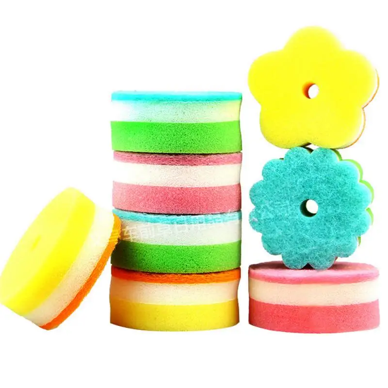 1/2/4Pcs Cleaning Sponge Kitchen Flower Shape Scouring Pad Double-sided Dish Washing Sponges Brushes Household Cleaning Tools