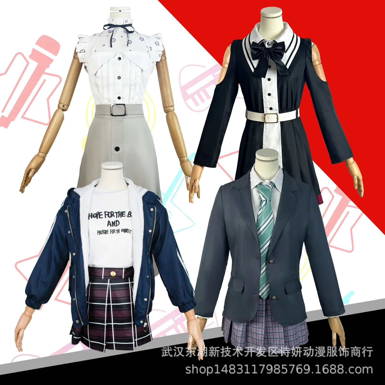 

Anime Girls Band Cry Nina Iseri Cosplay Costume Wig Jacket T-shirt Skirts Uniform Zipper Hoodie Halloween Party for Women iCoser