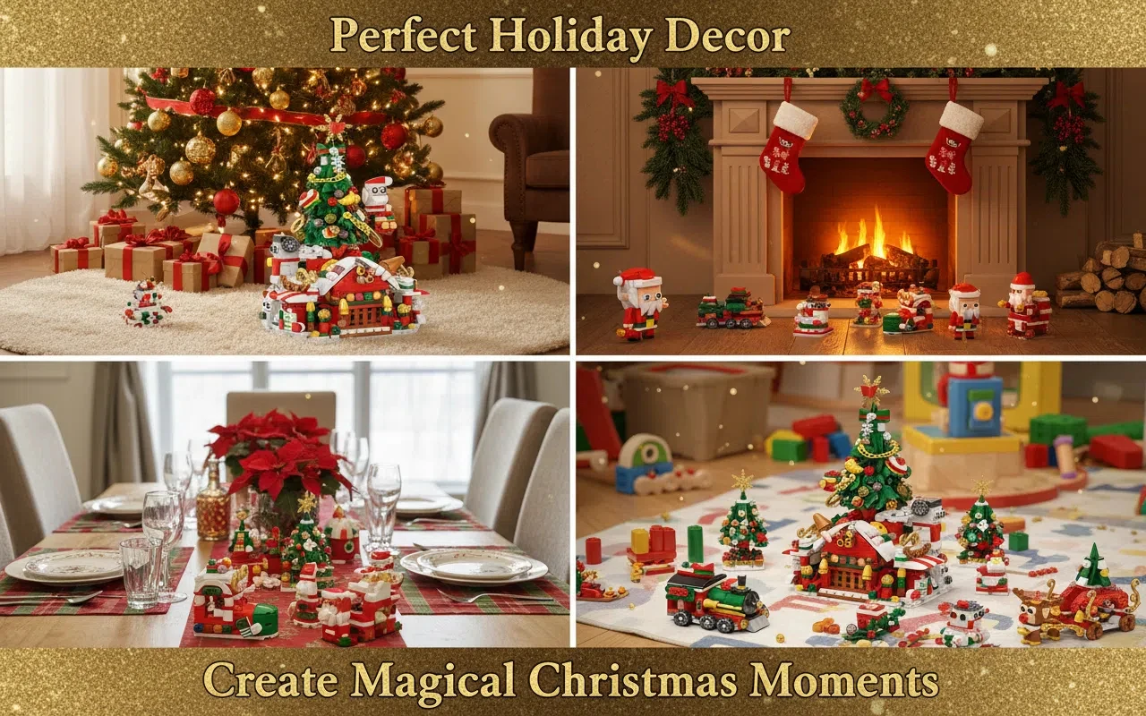 مجموعة بناء عيد الميلاد 8 في 1 - نموذج قطار سانتا والغزلان، مجموعة مكعبات بيت الثلج لقرية العطلات للأطفال بعمر 6 سنوات فما فوق #2