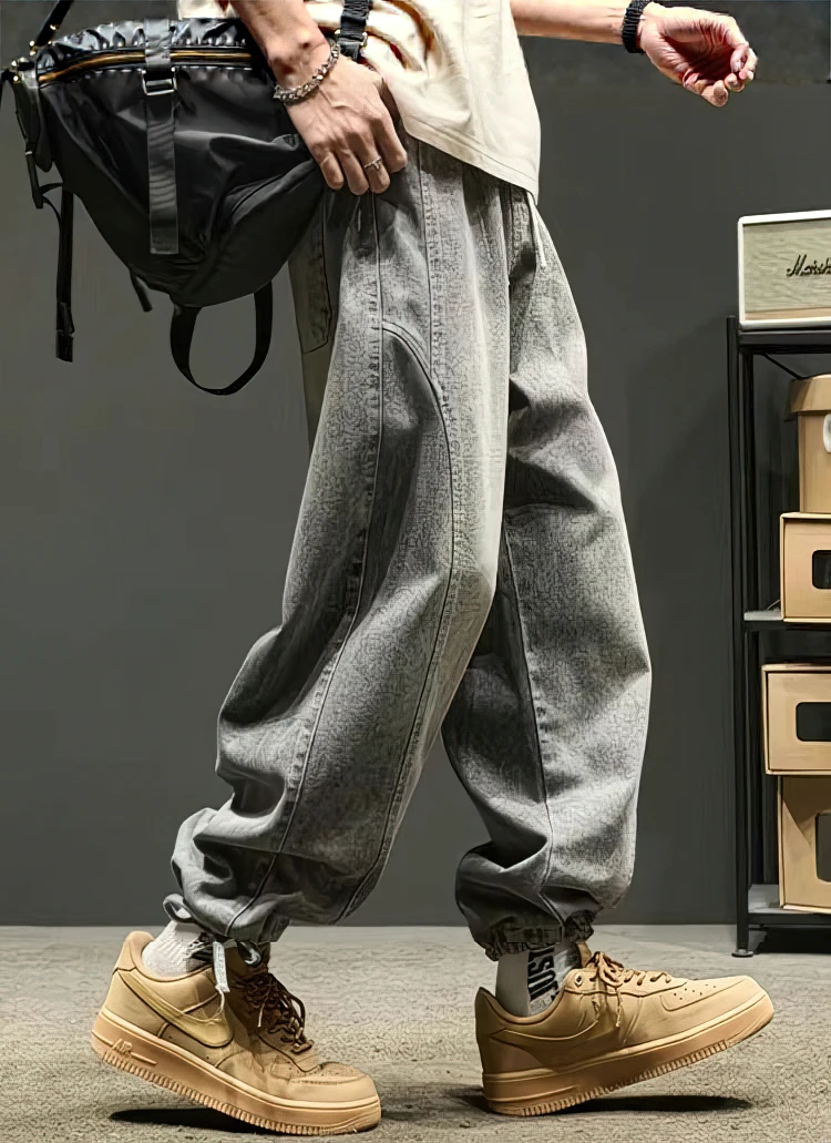 قابل للتعديل فضفاض البضائع الجينز السراويل الرجال عارضة الرياضة واسعة الساق كبيرة الحجم الركض سراويل جينز المرقعة في الهواء الطلق Sweatpants #4