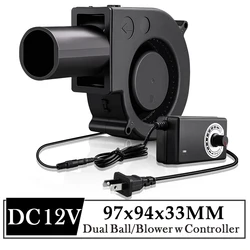 GDSTIME DC 12V Radial Fan 97x33MM large airflow Blower Fan 97MM Dual Ball Industrial Portable Fan 9cm Fan for BBQ Exhaust