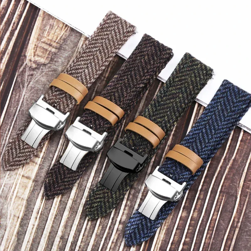 Genuine Leather Wrist Strap for Seiko Retro Nylon Woolen Replacement Bracelet for Rolex Universal Quick Release Watchband Straps