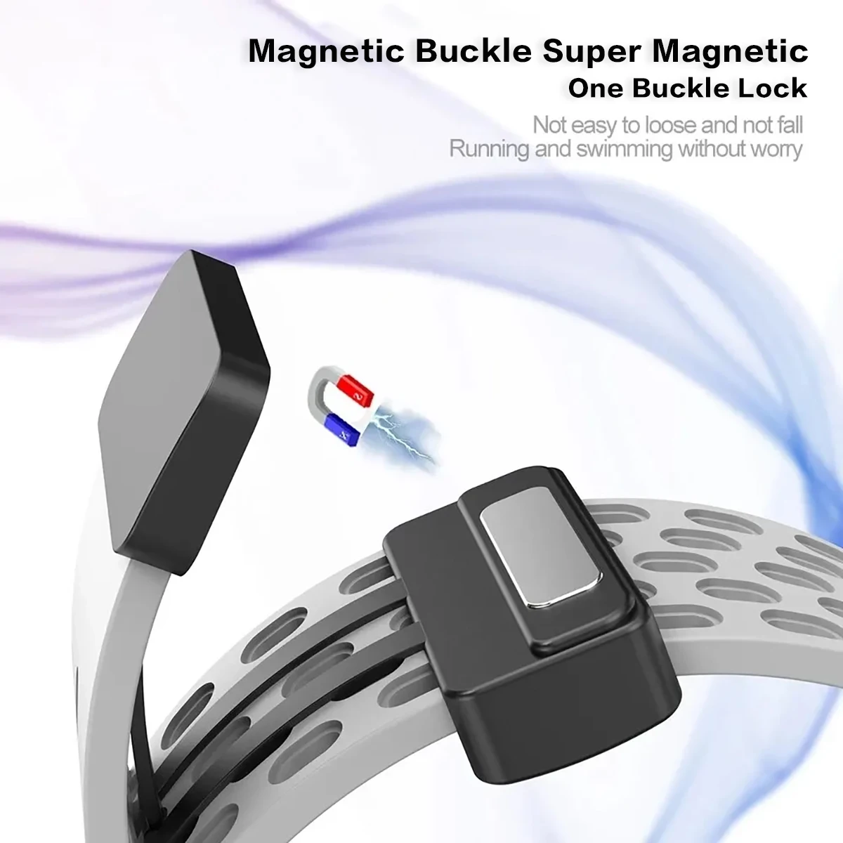 22mm 20mm breathable silicone strap for Samsung Galaxy Watch 3 /4/ 5 /6 /S3 with active magnetic strap for Huawei GT3/4 /Amazfit image 3