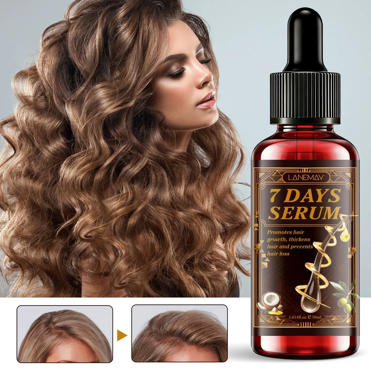 7 DAYS Hair Growth Serum | With Sunflower Seed, Coconut & Olive Oils | Promotes Growth, Thickens Hair & Prevents Hair Loss, 30ml