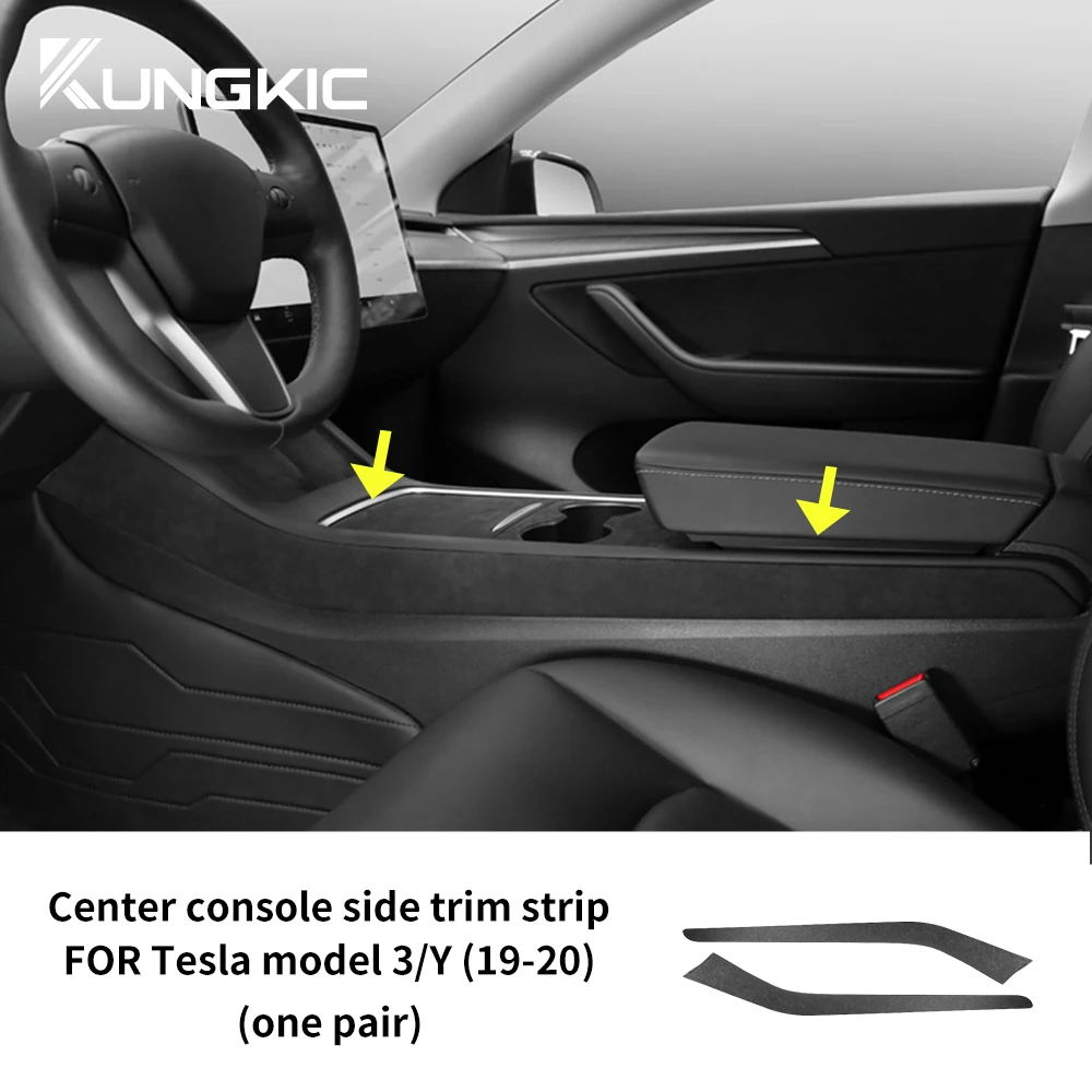 Italy Super Suede Cover For Tesla Model 3 Model Y 2019-2020 Car Center Console Side Trim Strip Sticker Interior Accessories