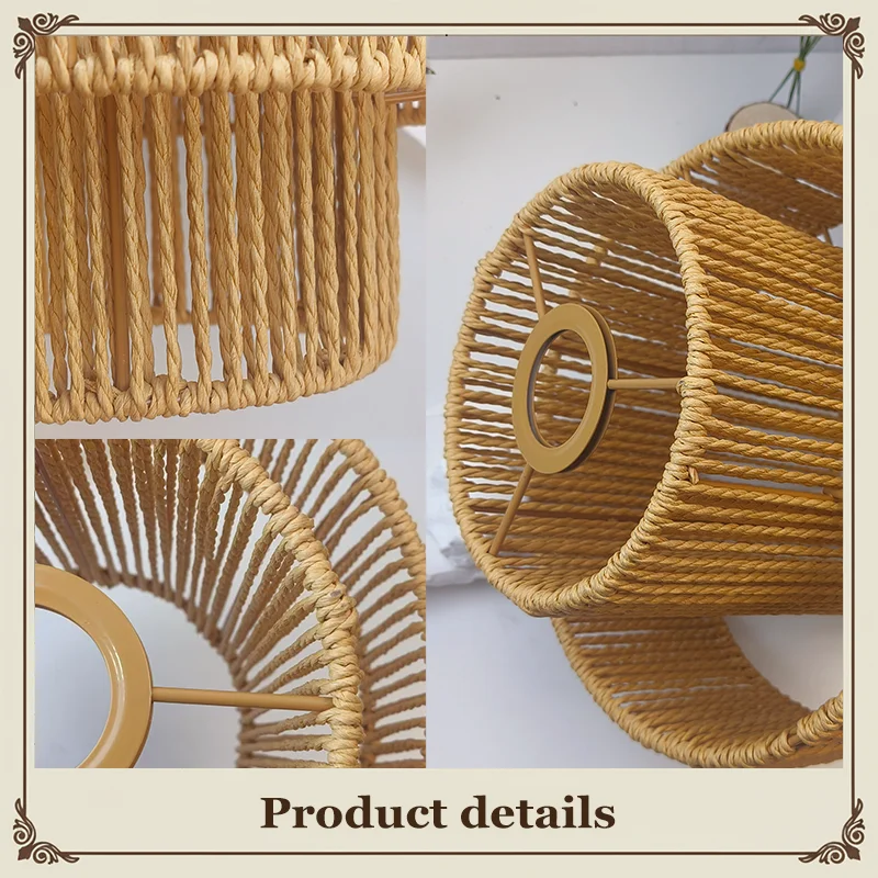 Rattan Lamp Shade, Triple Layer Cylinder Pendant Light, Woven Cover for Living Room