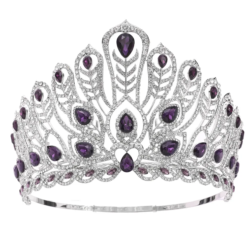 Luxe schoonheidswedstrijd kroon verstelbare conceptuele tiara voor podiumshows bruids kristallen sieraden koninklijke zendspoel haaraccessoire