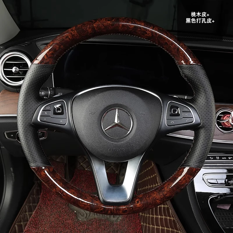 

DIY Hand Sewing Car Steering Wheel Cover for Mercedes Benz C E Class C200 E300 CLA GLC260 GLA GLE Leather Carbon Fiber Braid
