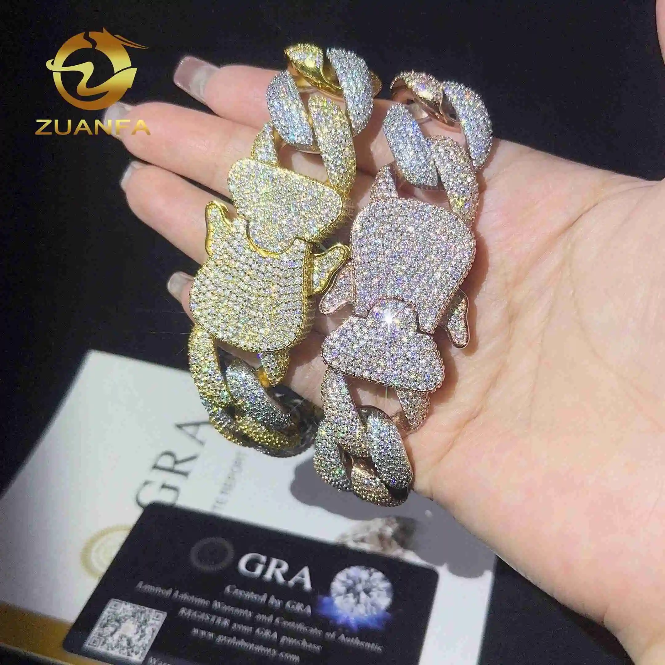 Hop Hip Jewelry Big 20mm Custom Lock Solid 925 Silver Cuban Link Bracelet Two Tone Iced Out Moissanite Bracelet Men..