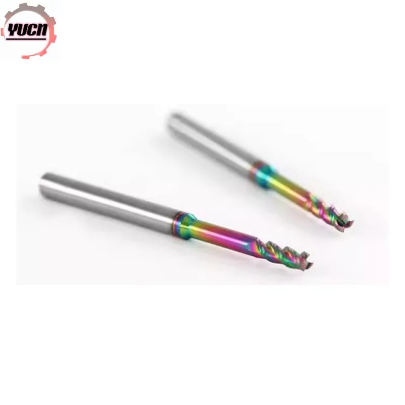 

Hot Carbide End Mill HRC60 3Flute Tungsten Milling Cutter Router Long Flute Endmills 1mm 1.5mm 3mm Seven Colors for DLC Aluminum