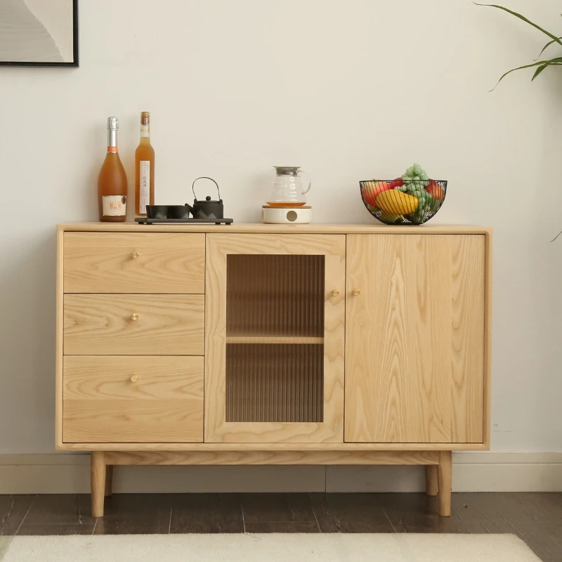

Ash wood dining side cabinet 3 drawers double door all solid wood storage cabinet simple Japanese locker restaurant cabinet
