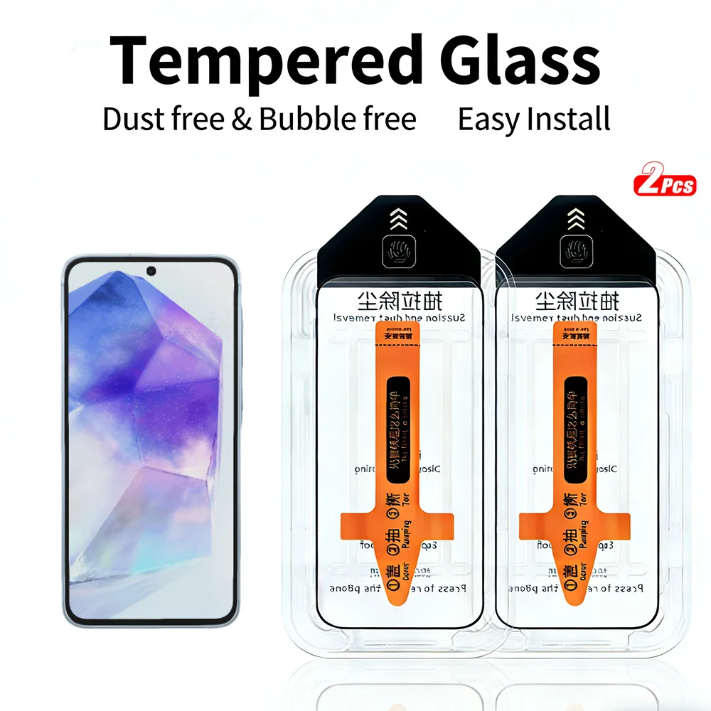 Protecteur d'écran pour Samsung Galaxy A55 A35 A25 A15 5G, 2 pièces, en verre trempé, installation à une touche