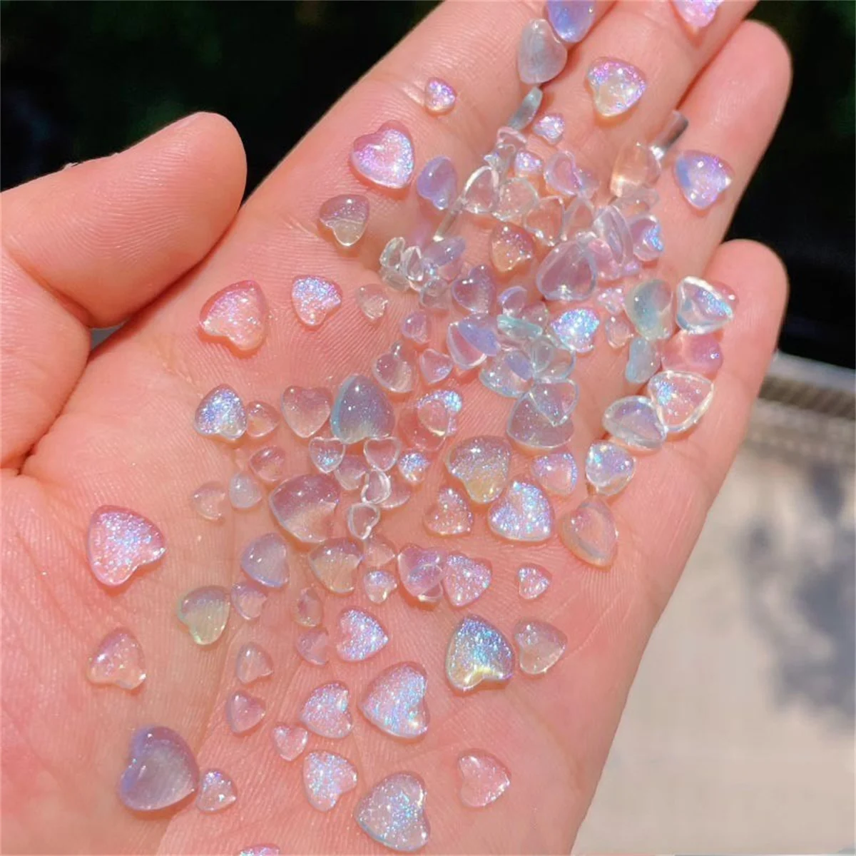 50pcs Japanese Kawaii Heart Accessories Resin Nail Art Charms Cartoon Love Nail Decorations Mixed Sizes Manicure Rhinestones DIY