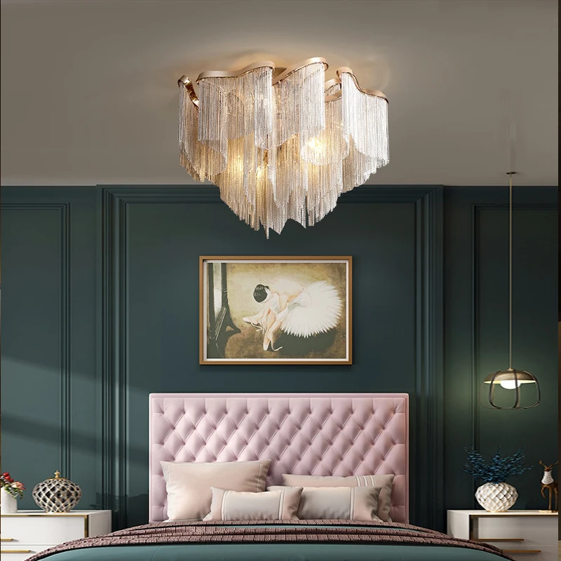 Aluminum Tassels LED Pendant Lights New Gold Lustres Chrome Hanging Lamps for Ceiling Modern Decoration Home Decor for Bedroom