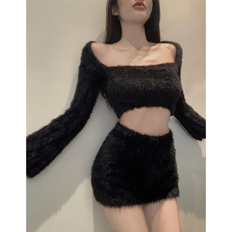 Sexy Elastic Waist A-line Shorts Autumn Winter New Solid Knitting All-match Youth Hot Shorts Fashion Trend Y2K Women Clothing