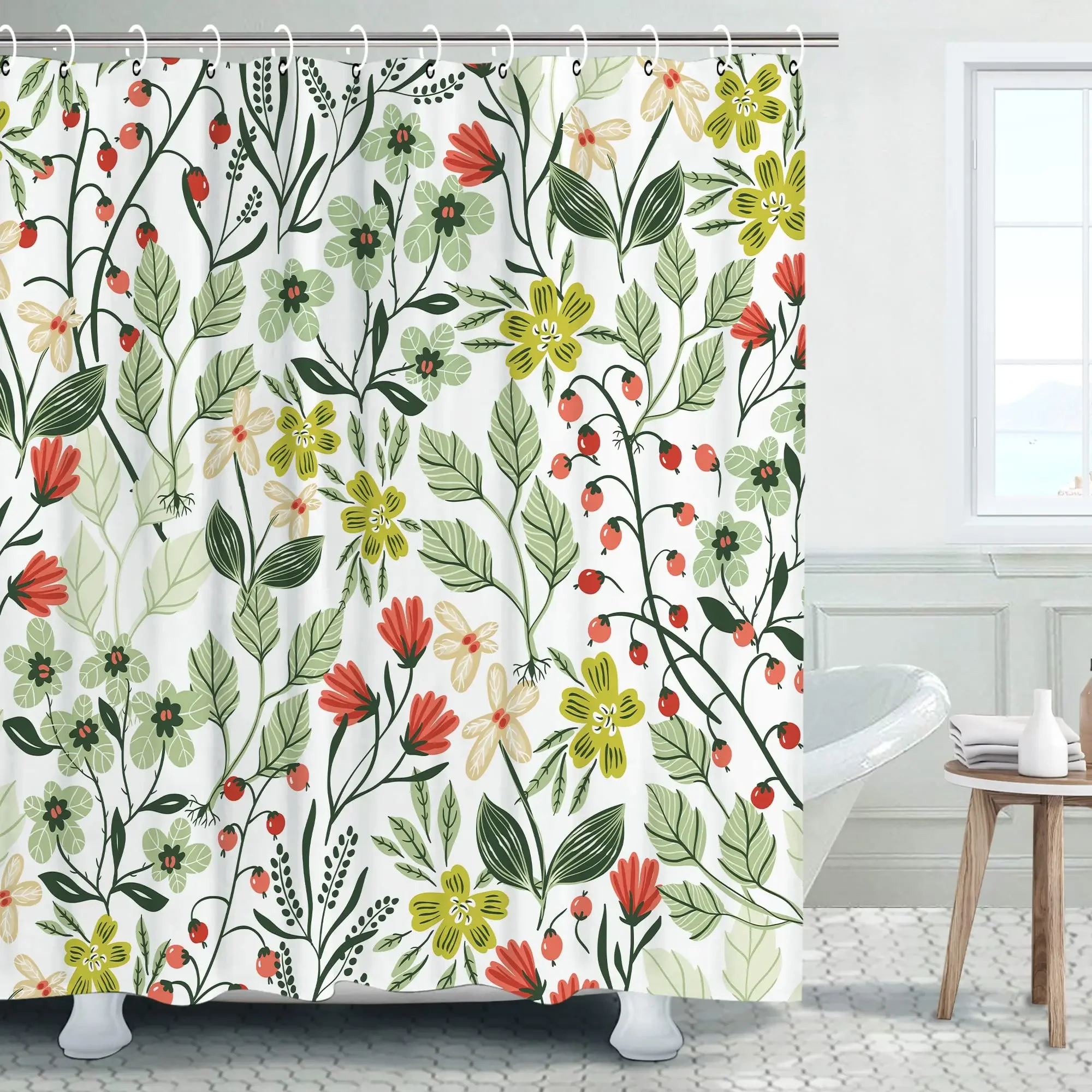 William Morris Shower Curtain,Green Shower Curtain Set for Bathroom Decorative Bath Curtain Washable Curtain