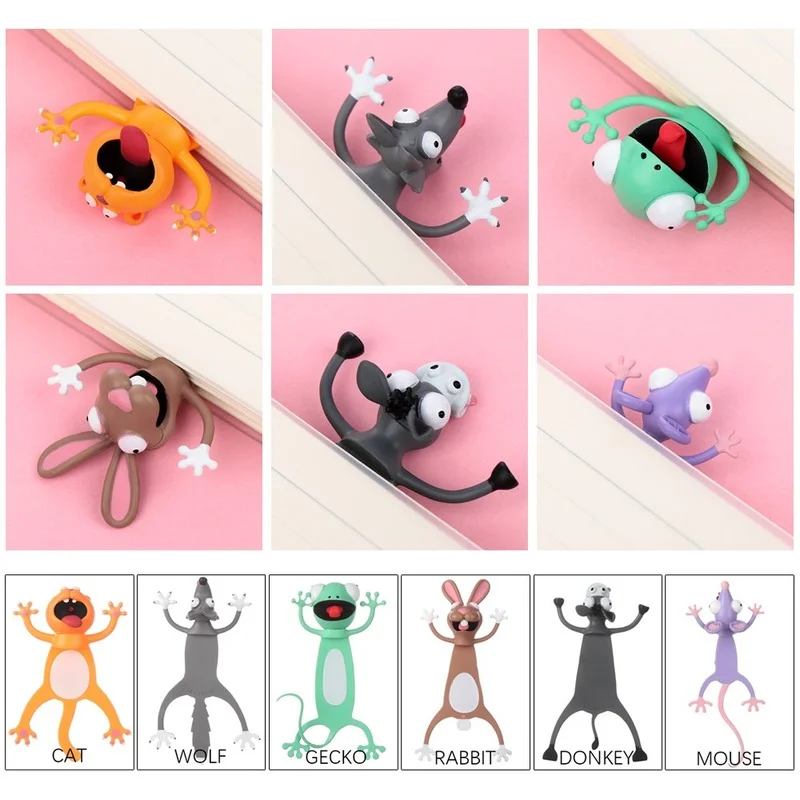 

3D Stereo Lovely Cartoon Animal Bookmarks PVC Material Creative Book Markers Office School Stationery for Gift Bookmark