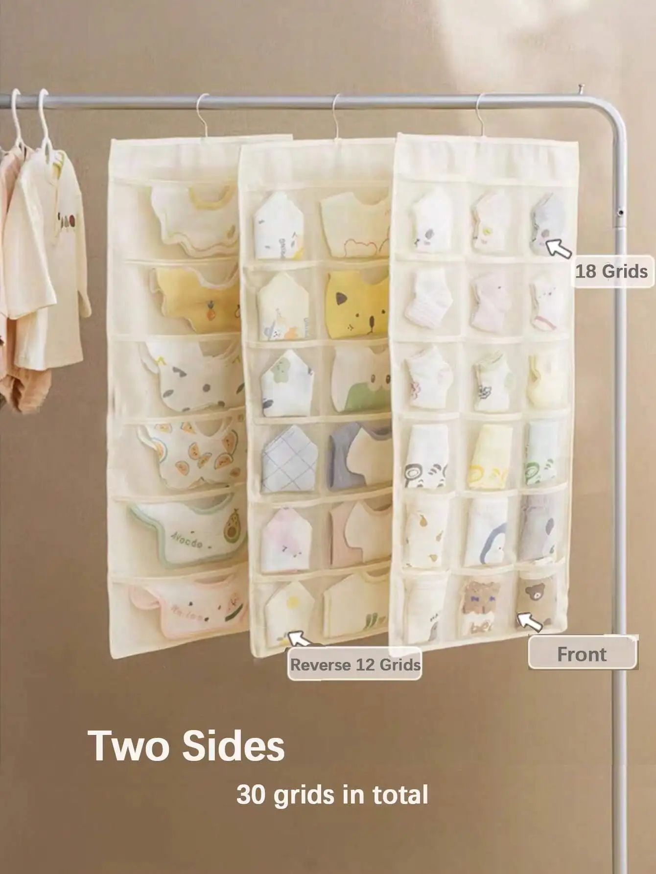 1pc 30-Compartment Hanging  Bag For , Double-Sided Wall-Mounted Organizer For Baby Drool Bibs, Underwear, Socks, Jewelry