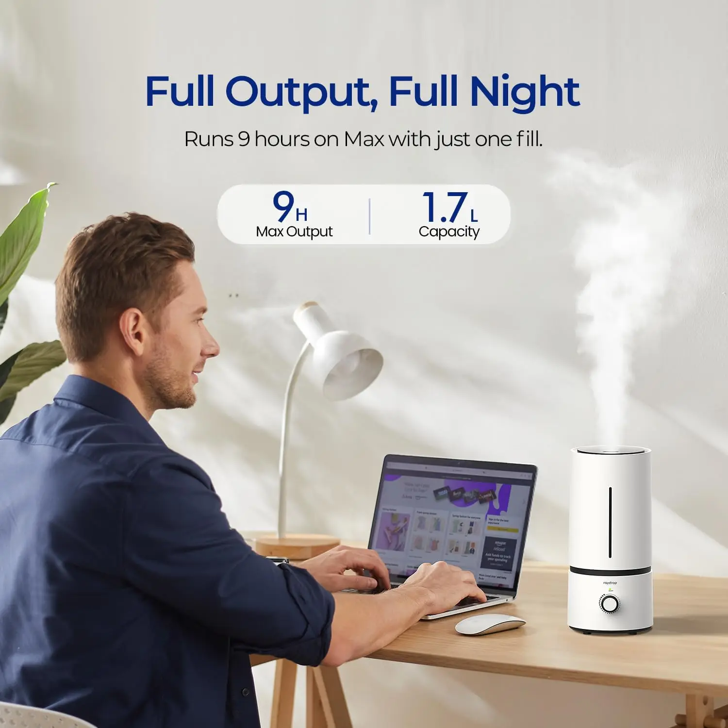 مرطب رذاذ بارد للطفل، مرطب فائق هادئ 1.7 لتر، إيقاف تلقائي، صغير لمنضدة غرفة النوم