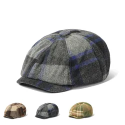 2023 Autumn and Winter Polyester Plaid Print Newsboy Caps Flat Peaked Cap Men and Women Painter Beret Hats 143