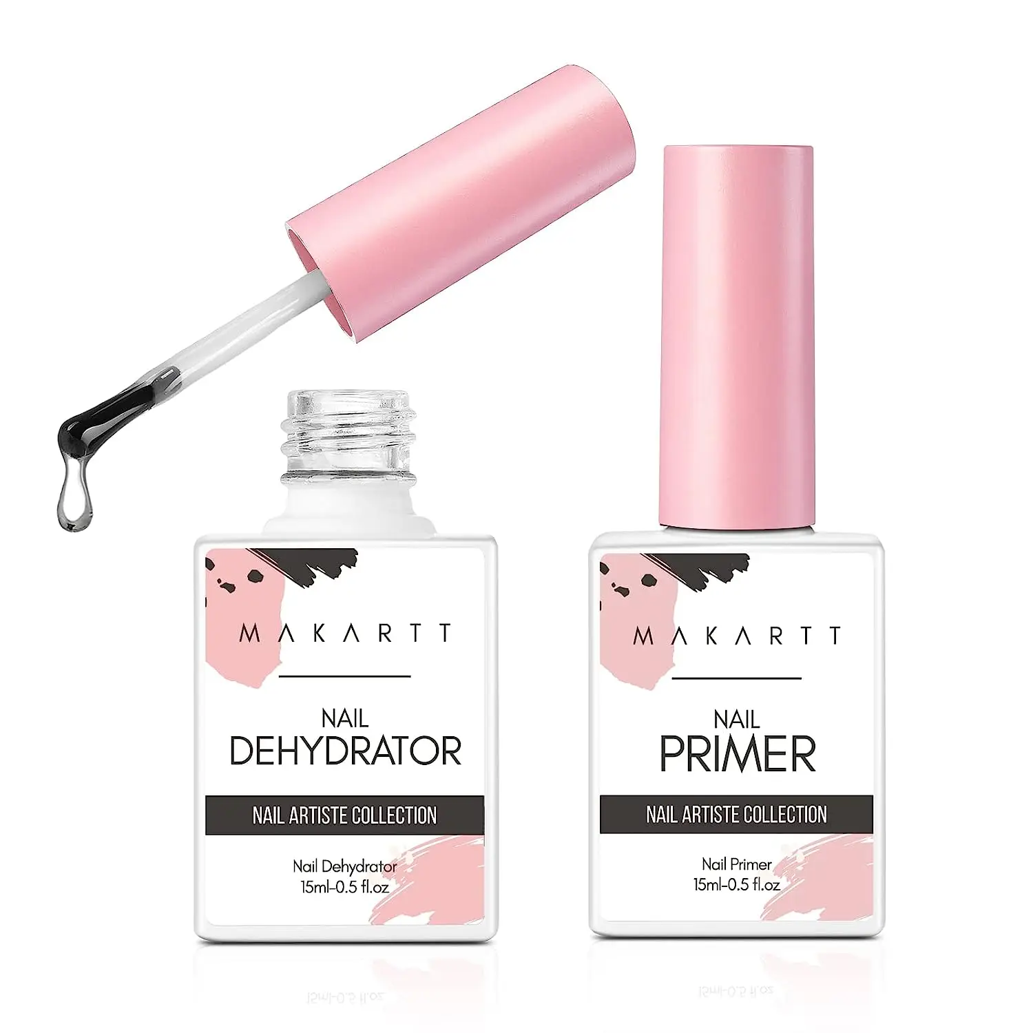 2Pcs Acid Free Natural Nail Prep Dehydrate & Bond Primer Makartt 15ml Gel Nail Polish Nail Dehydrator and Primer Supplies