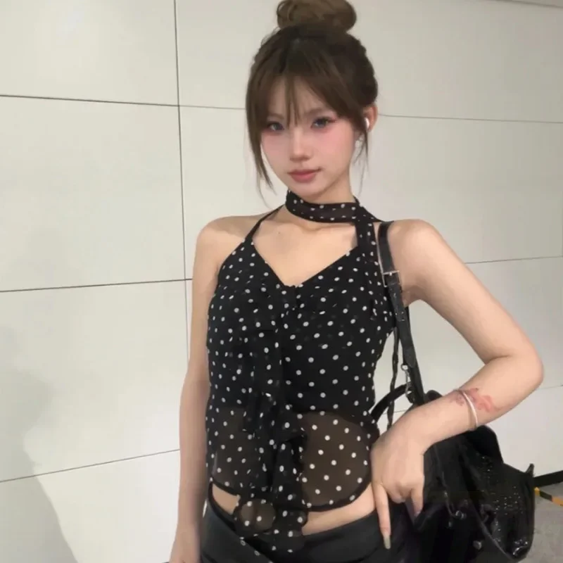 American Style Vintage Pollka Dot Tops Woman Casual Slim Fit Fashion Vest New Harajuku Korean Style Y2k Tanks Chic