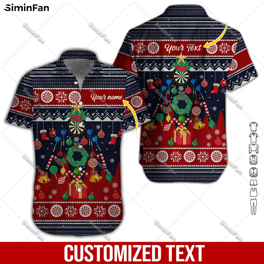 

Custom Text Darts Christmas Gift Mens Hawaiian Short Sleeve Shirts 3D Full Printed Male Lapel Tshirt Summer T-shirt Unisex Tee-2