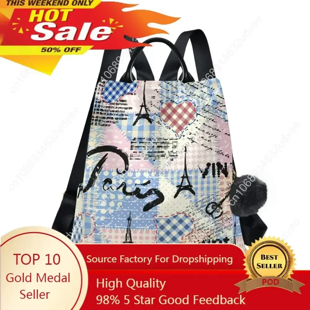 

Waterproof Anti Theft Polyester Backpack Women With Eiffel Tower Elegant Female School Bag Backpacks For Teenage Girls Teens