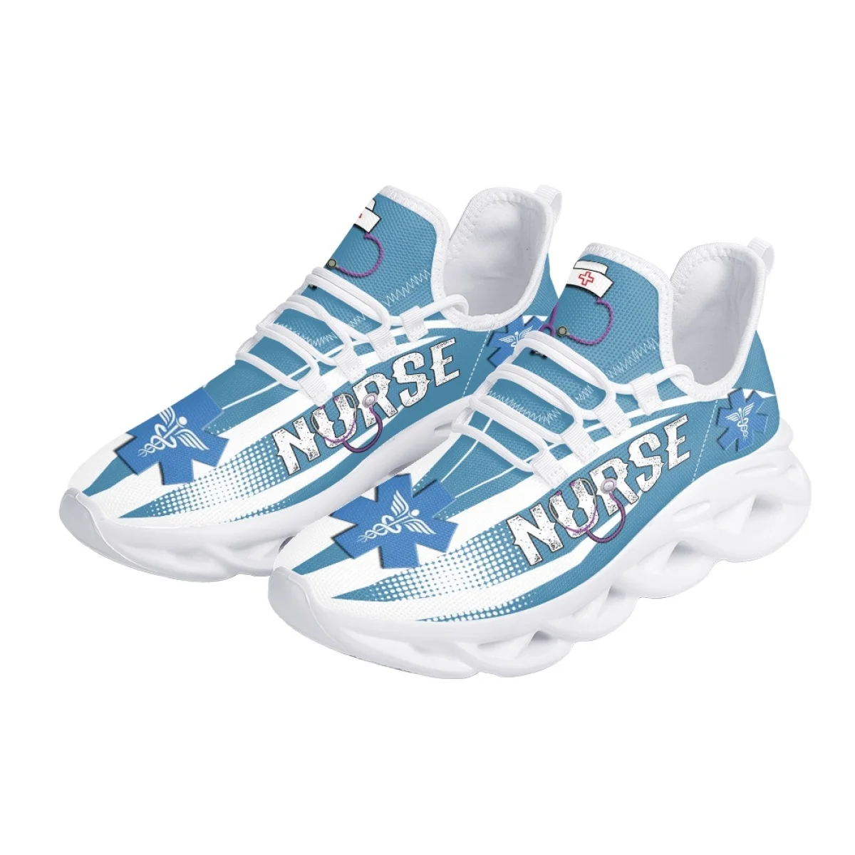 INSTANTARTS Fashion Nurse Shoes Breathable Lace up Mesh Sneakers Paramedic EMT EMS Pattern Platform Sneakers for Women Zapatos