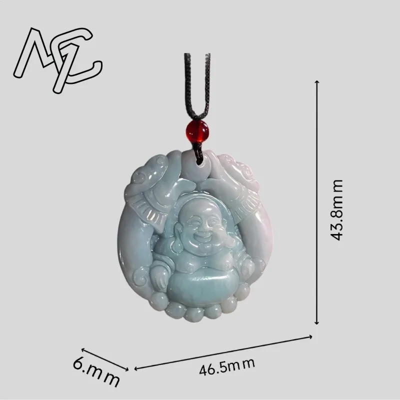 Real Jade Natural Emerald Double Dragon Smiling Buddha Pendant Necklace Carved Charm Jadeite Jewelry Fashion Charm Amulet Gifts
