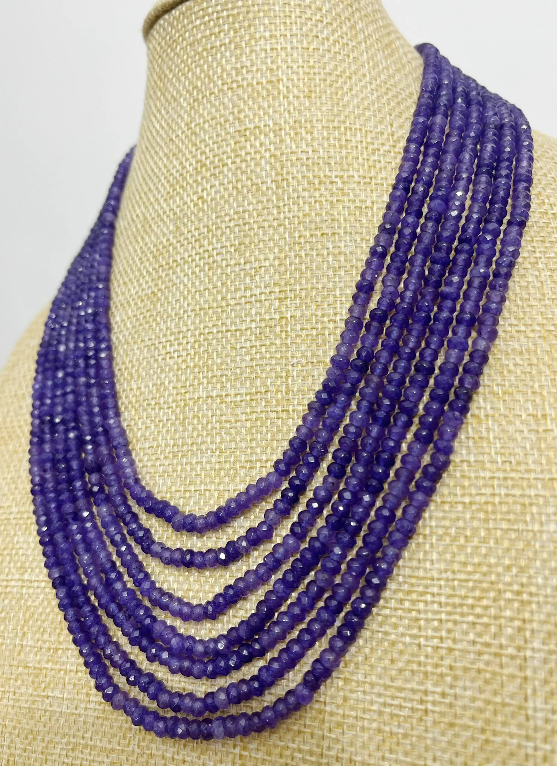 Natural 7row Purple Tanzanite jade Faceted Rondelle Gemstone Beads Necklace