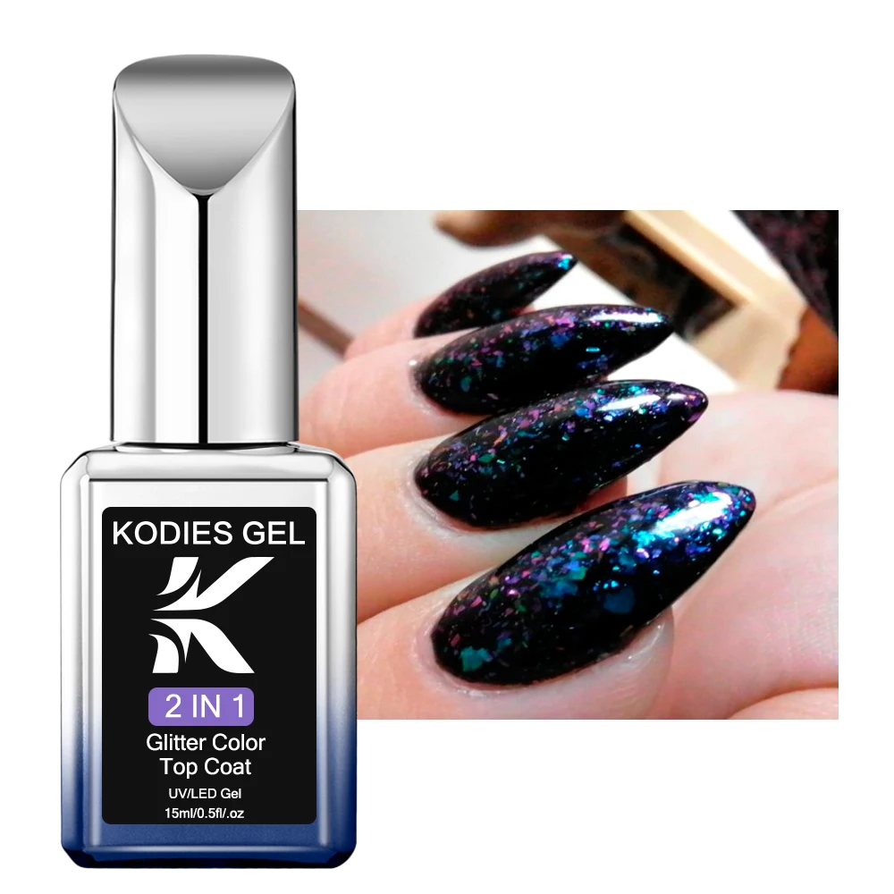 KODIES GEL Chameleon Opal Top Coat UV Gel Nail Polish Purple Flakes Glitter Aurora Top Finish Gel Varnish Manicure Nails Art