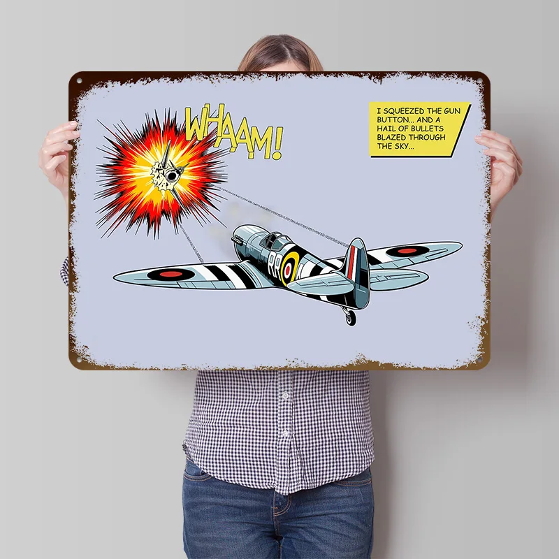 Spitfire Whaam Printed Poster Customized Wall Art Retro Vintage Metal Tin Signs for Modern Home Decoration Luxury Desk Decor